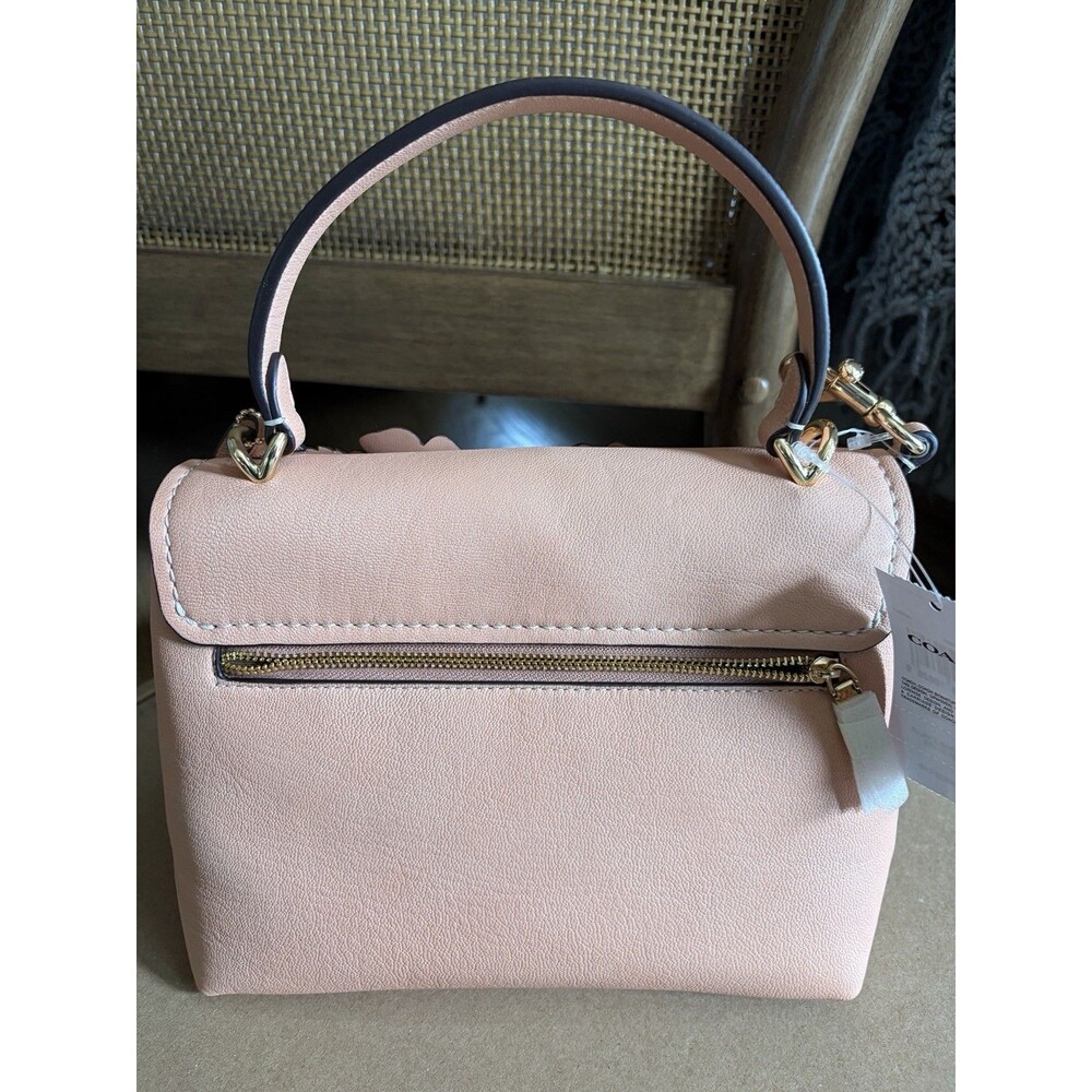 COACH CDY44 Emory Top Handle Crossbody Bag Floral Appliqué Light Pink Leather - Picture 3 of 6